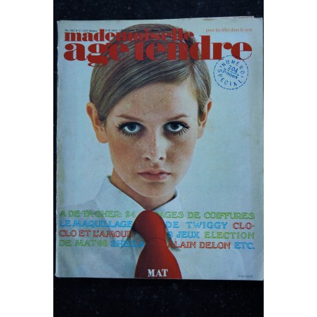 mademoiselle age tendre n°  37  1967 11  Twiggy CloClo Sheila Alain Delon Ringo Françoise Hardy Mireille Darc Nicoletta