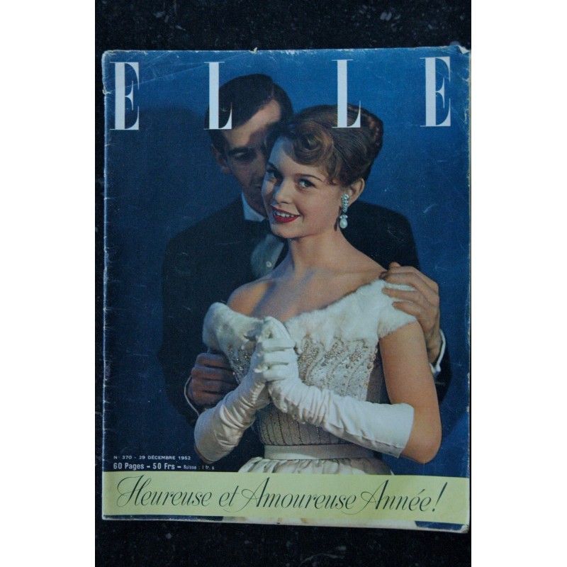 ELLE   370  29 déc. 1952 - Brigitte Bardot Cover + 4 p. - Vadim - Poster Peynet - 60 pages FASHION VINTAGE