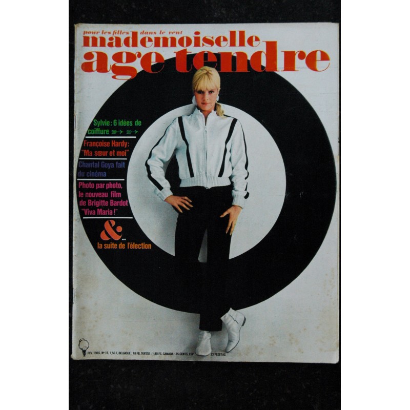 mademoiselle age tendre n°  16  1966 02 Cover Sylvie Vartan F. Hardy Chantal Goya B Bardot Sonny  & Cher F. Bréaud S. Distel