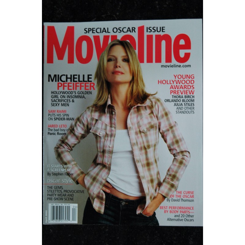 Movieline 2002 04  Michelle Pfeiffer Cover + 6 p. - Jared Leto David Fincher Sam Raimi Thora Birch Orlando Bloom Julia Stiles