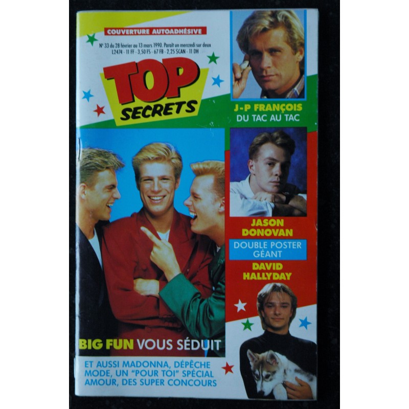 TOP SECRETS 33 DOUBLE POSTER JASON DONOVAN ET DAVID HALLYDAY FEVRIER 1990 JP FRANCOIS BIG FUN