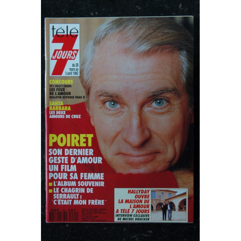 Télé 7 Jours  1661 28 mars au 3 avril 1992 Cover Jean POIRET Johnny Hallyday