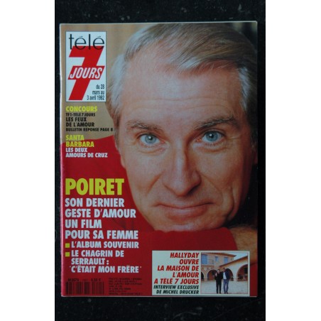 Télé 7 Jours  1661 28 mars au 3 avril 1992 Cover Jean POIRET Johnny Hallyday