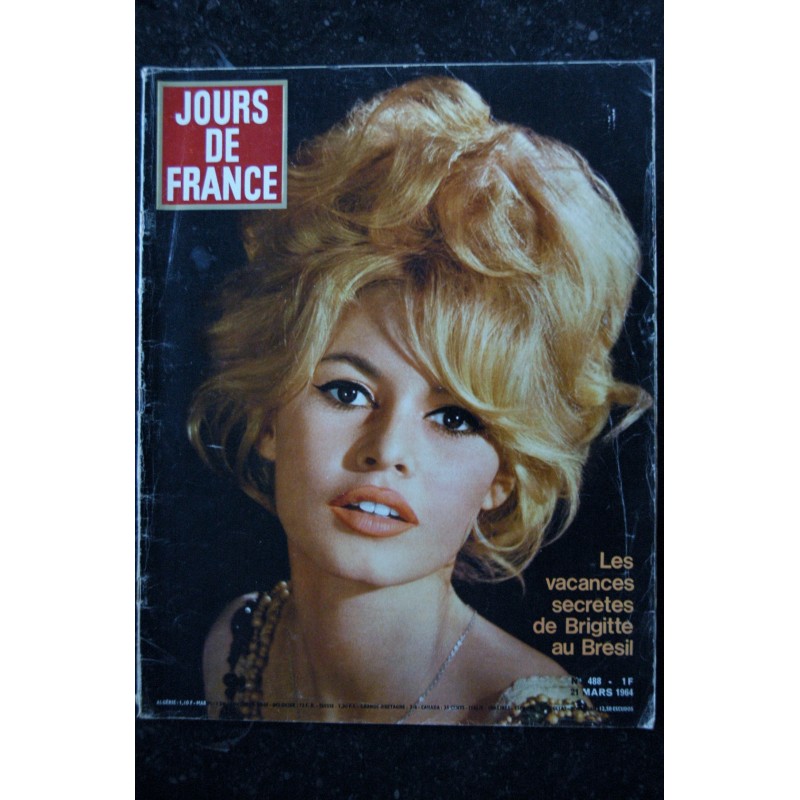 JOURS DE FRANCE 488 21 mars 1964 COVER BRIGITTE BARDOT Les vacances secretes de B.B. au Brésil