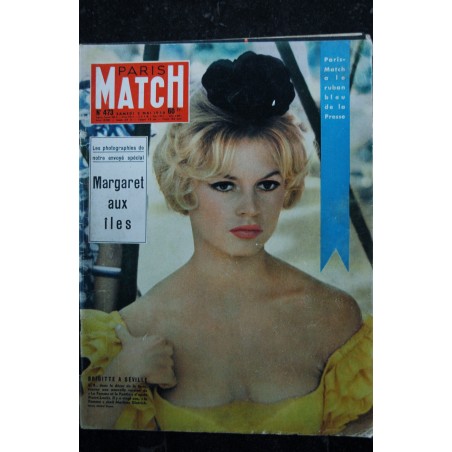 PARIS MATCH N°  473  3 mai 1958 Brigitte Bardot Cover + 2,5 p.- MARGARET AUX ILES